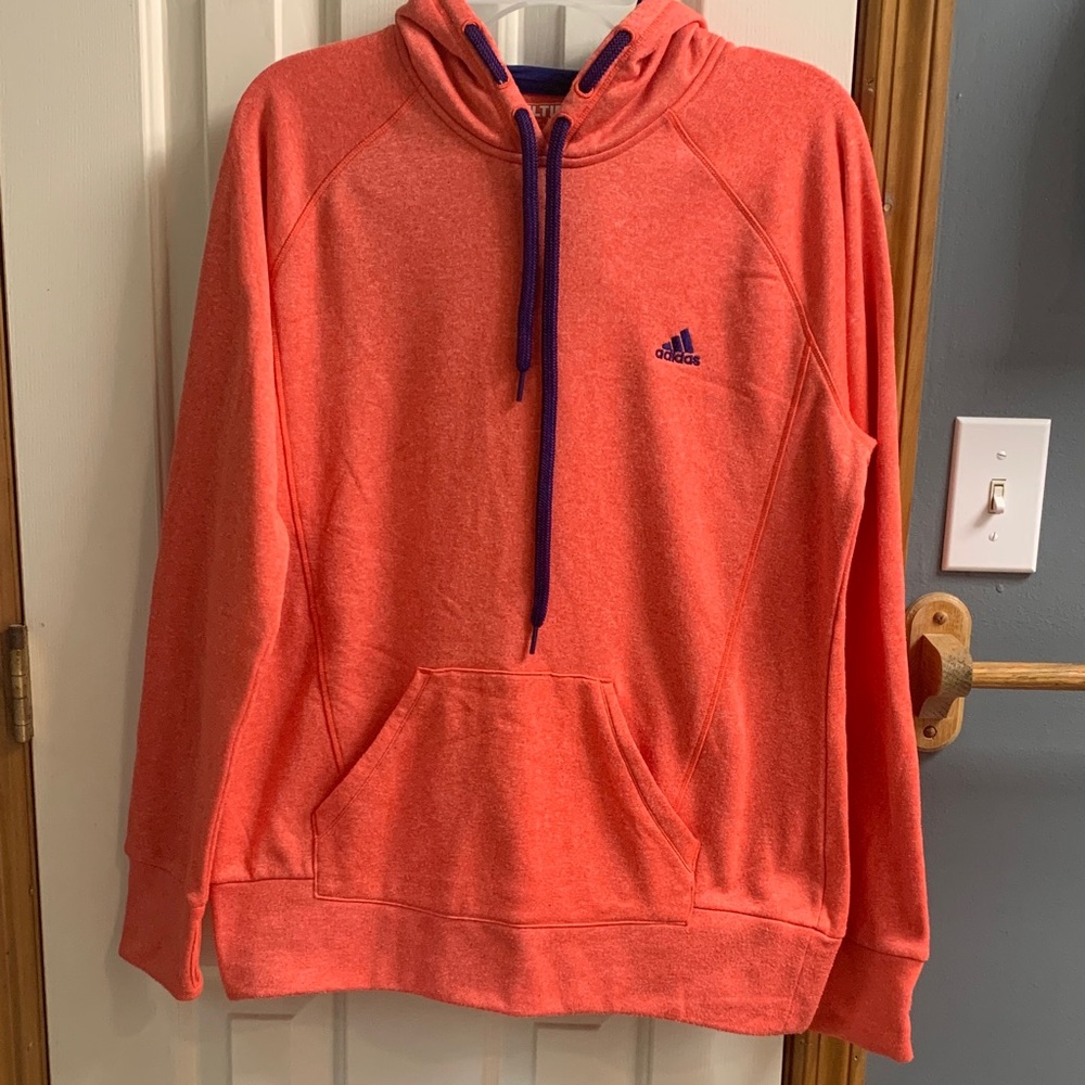 Adidas Bright Coral Hoodie with Navy Accents